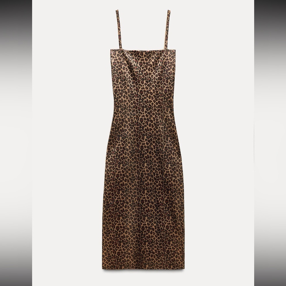 Zara Brown and Black Leopard Print Midi Dress